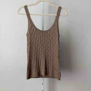 Chocolate M Brown Tank Top 100% Silk Cable Knit Summer Preppy Classic Minimalist